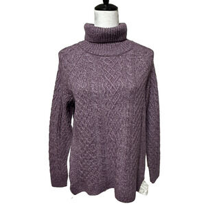 Anthropologie Sweater Small Purple Mixed Media Cable Knit Turtleneck Pullover